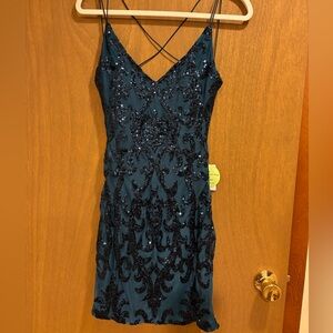 NWT Windsor Dark Teal Sequin Backless Mini Dress Party Formal Medium